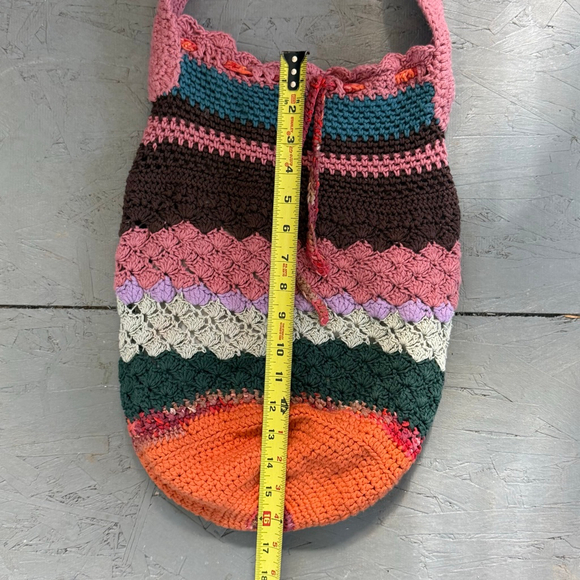 Bed Threads Crochet Shoulder Bag | Pink & Orange Striped | Boho Purse - Picture 5 of 6